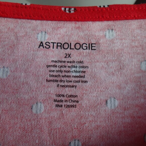 ASTROLOGIE Women's  Red Top w/White Circles-Stripes 100% Cotton NEW Size 2X - Picture 2 of 6